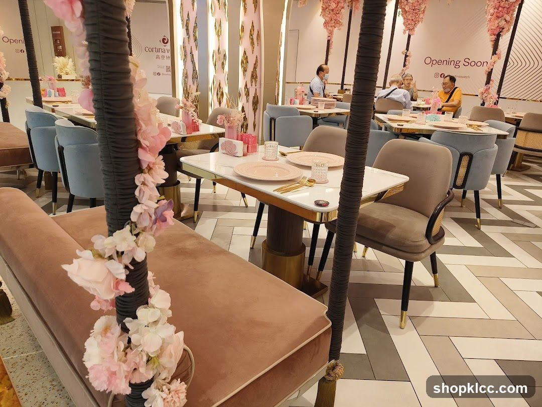 Restaurant Interior with Pink Floral Decor