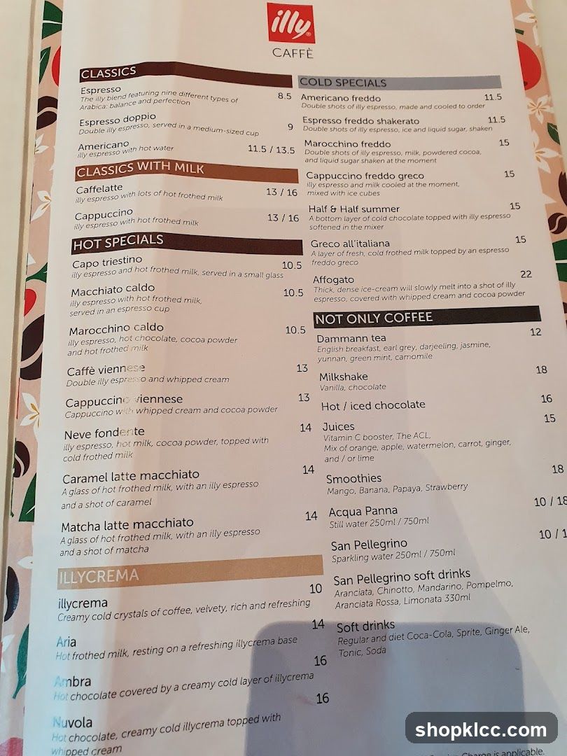 Illy Caffè Menu