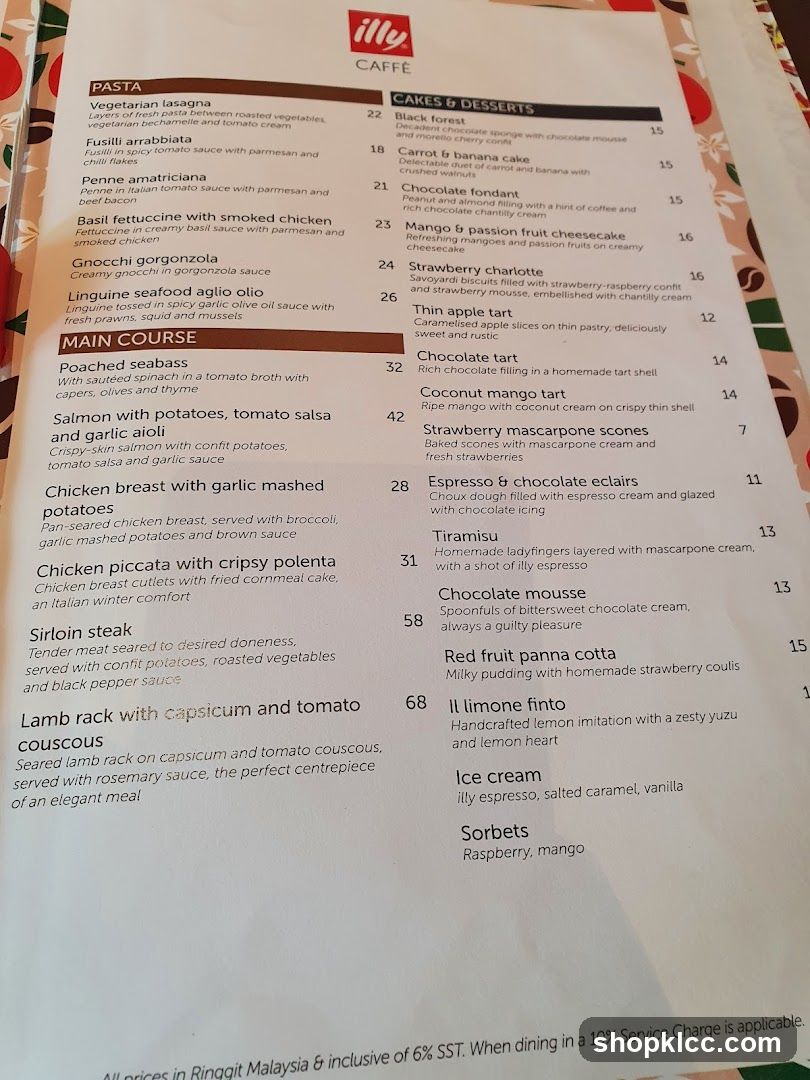 Illy Caffe Menu