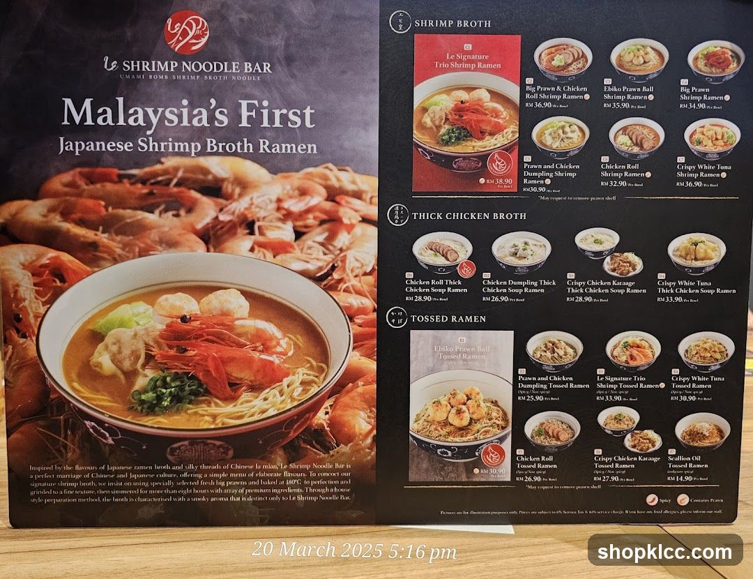 Le Shrimp Noodle Bar Menu