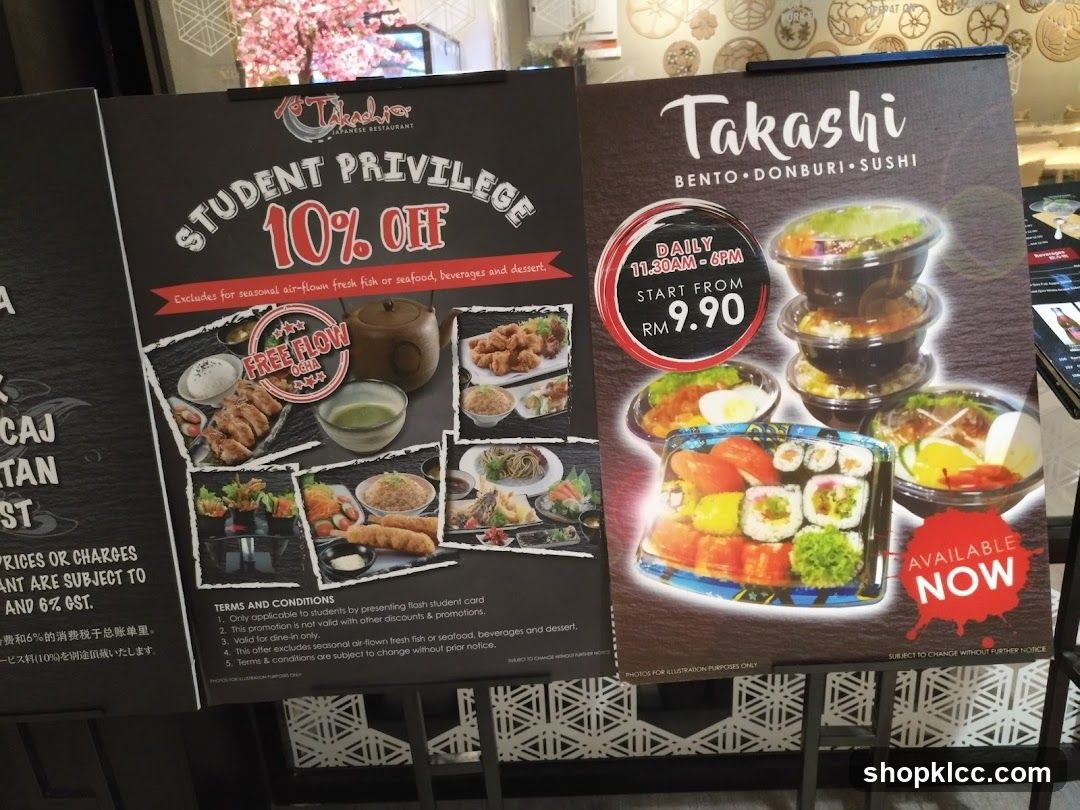 Promotional posters for Takashi Japanese Restaurant