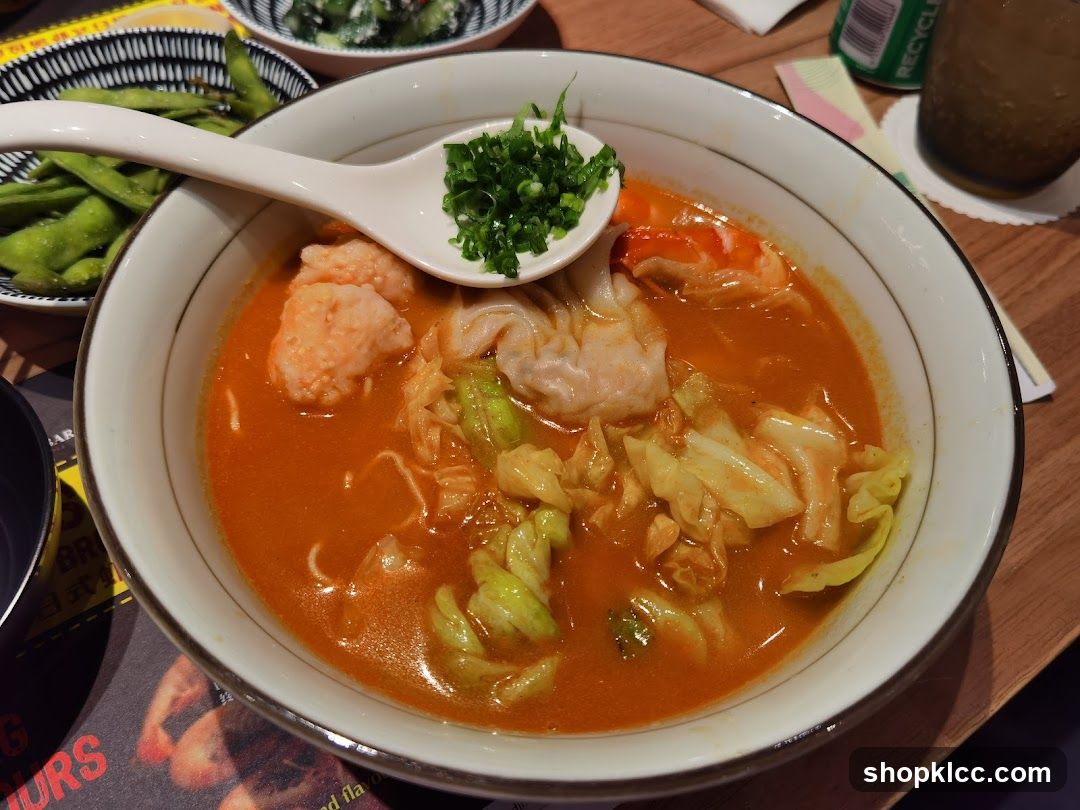 Spicy Noodle Soup with Shrimp and Wontons