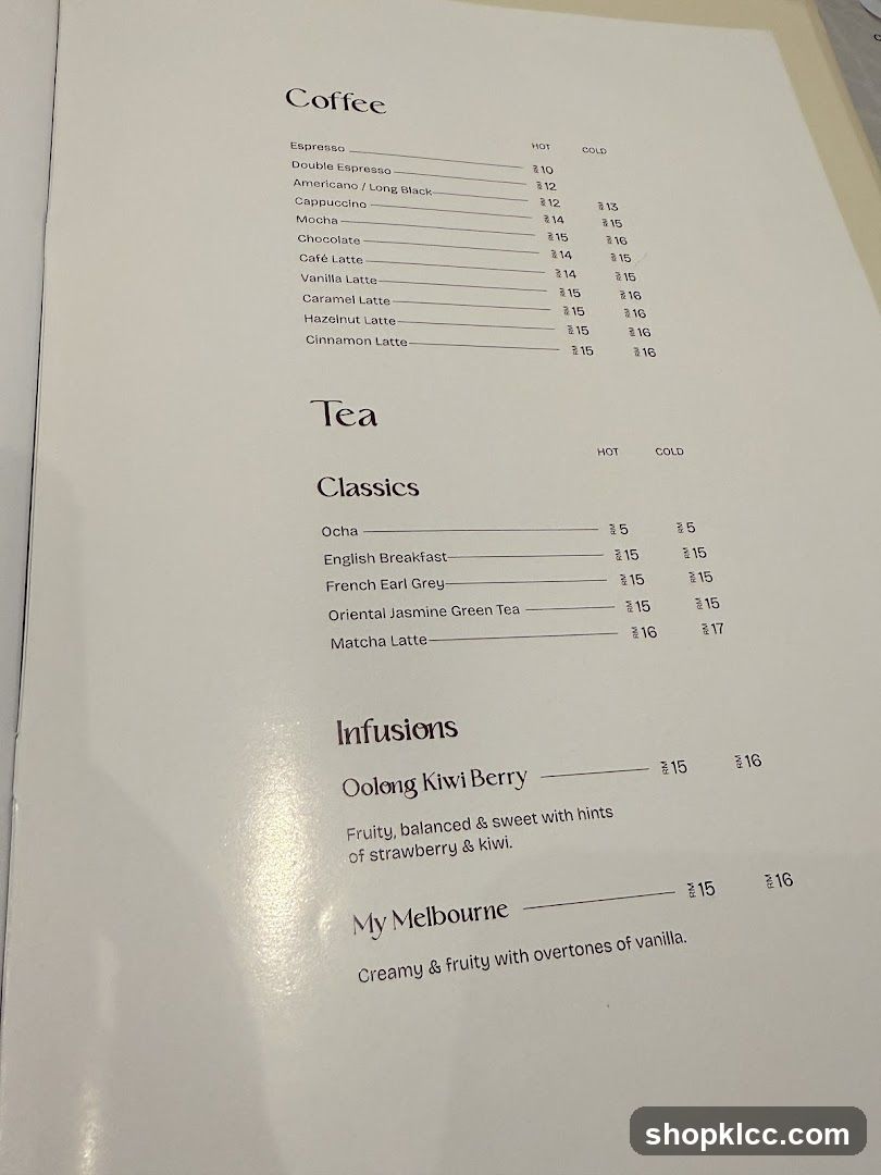 Coffee and Tea Menu