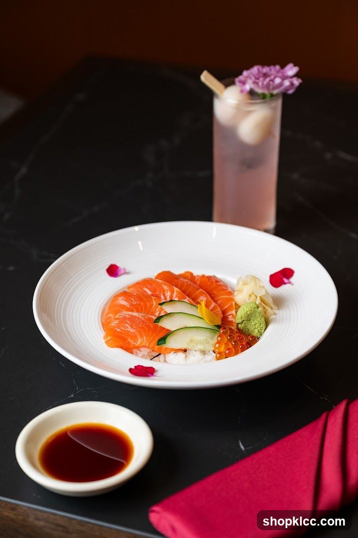 Salmon Chirashi Bowl with Drink