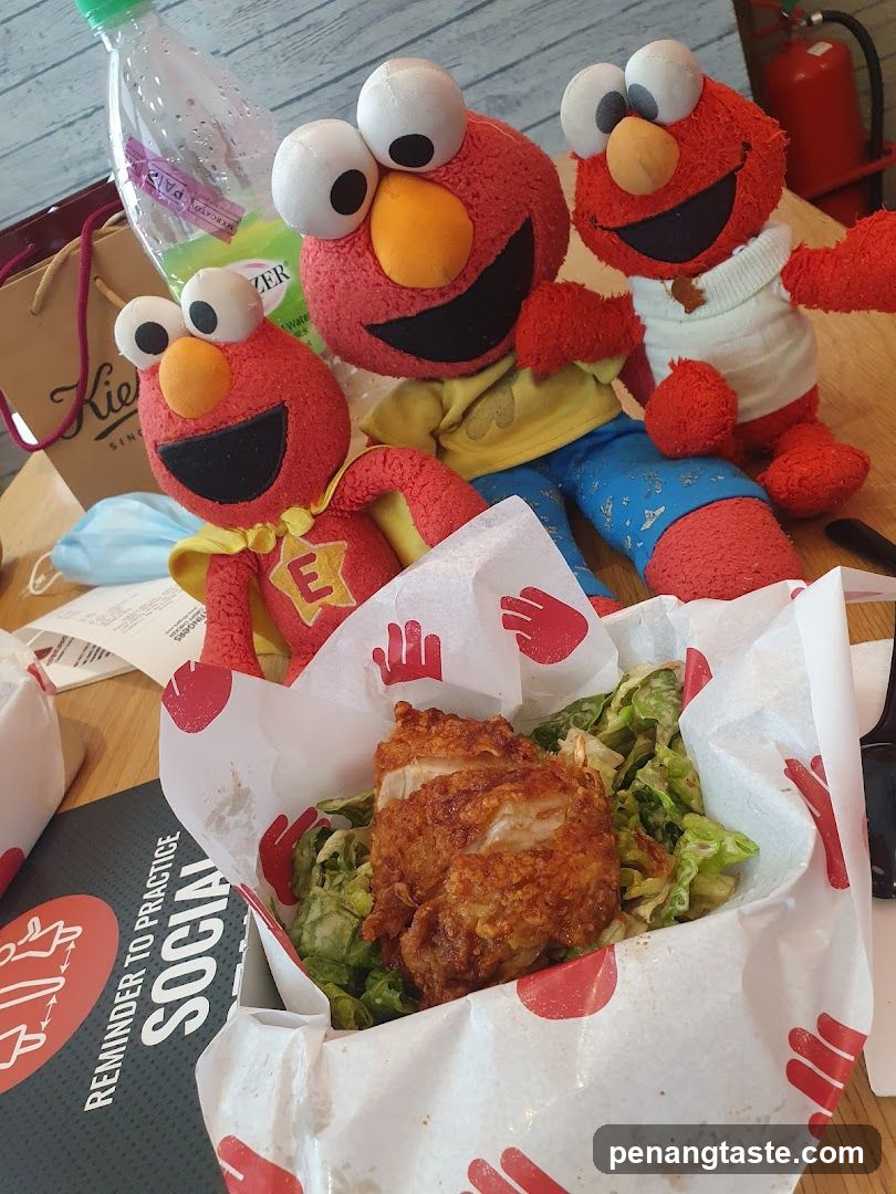 Elmo plush toys with a chicken salad