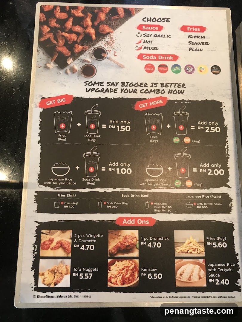 Gimme 4 Fingers Menu
