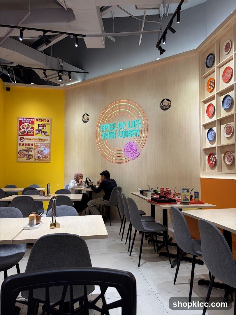 Restaurant Interior with Neon Sign