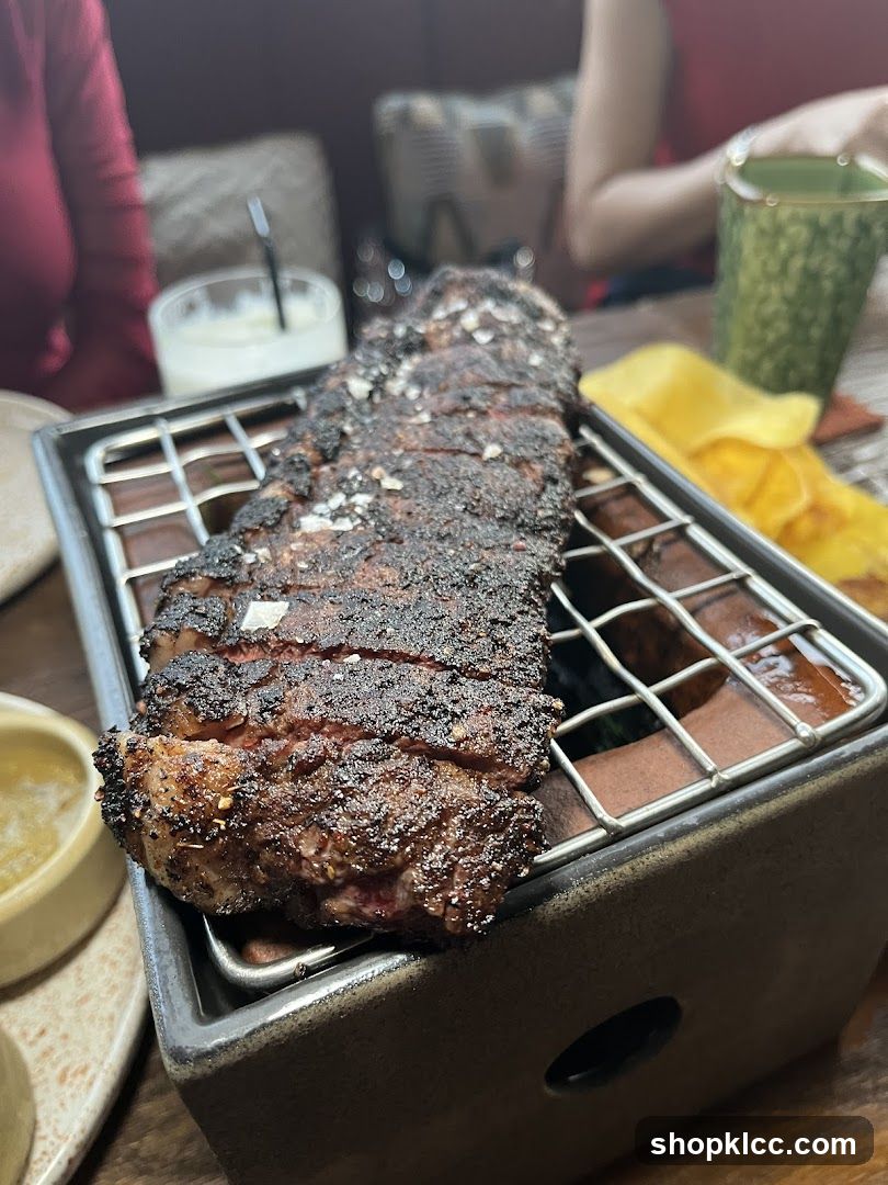 Sliced steak on a grill