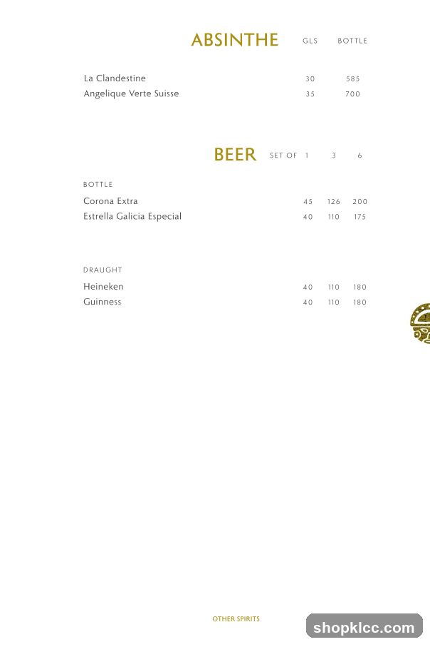 Absinthe and Beer Menu
