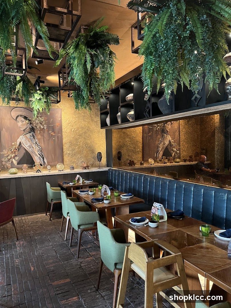 Restaurant Interior with Hanging Plants