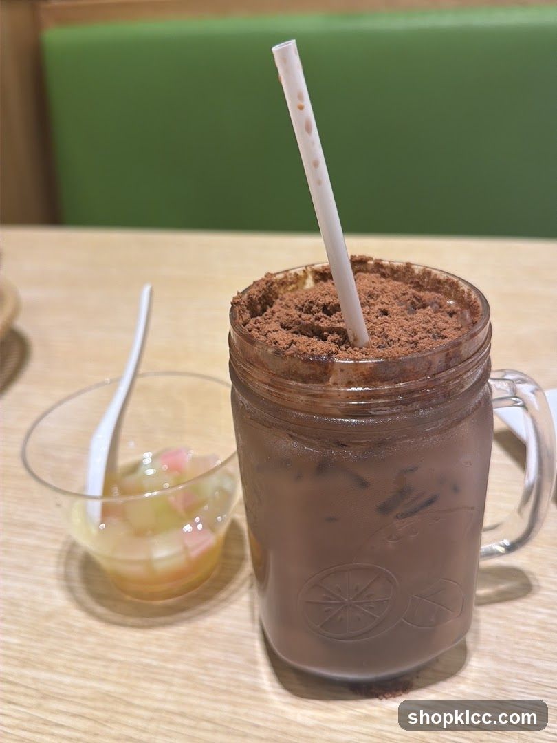 Chocolate Drink with Toppings and Side Dessert