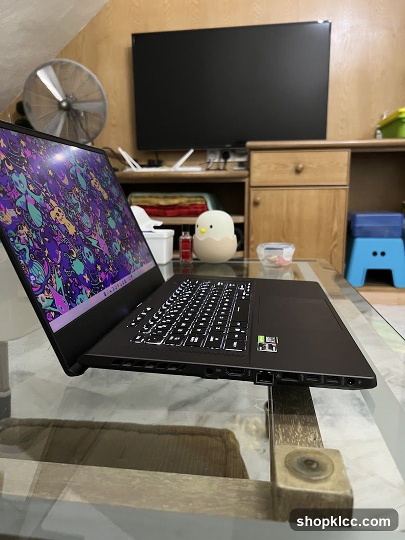 Laptop on a glass table