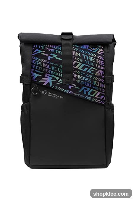 Black Backpack with Colorful Text
