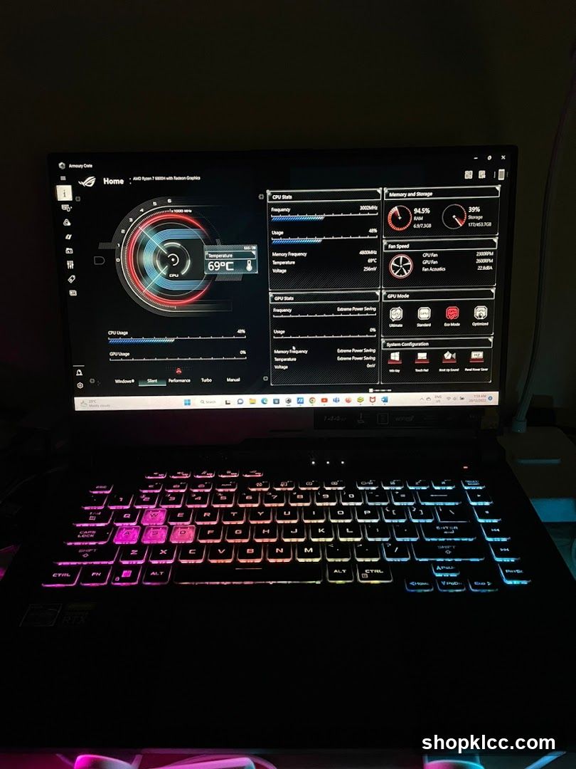 Laptop with Armoury Crate software