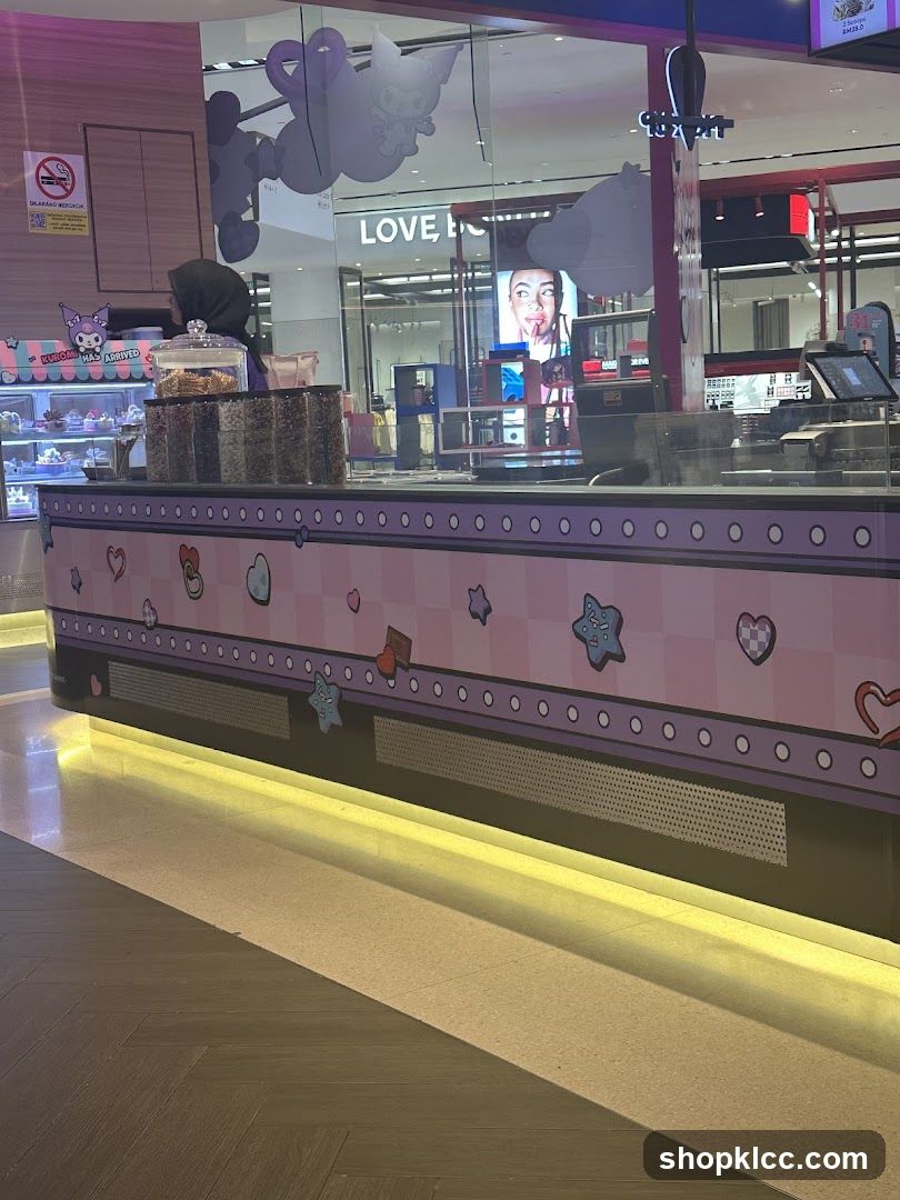 Dessert counter with cartoon characters