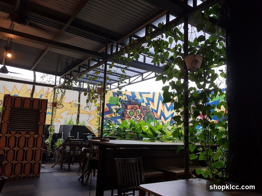 Outdoor Seating Area with Graffiti Wall