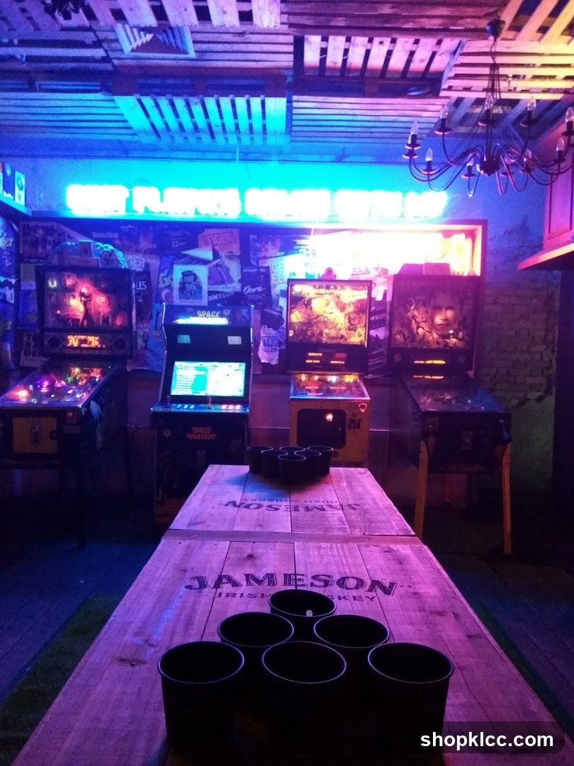 Bar with Arcade Games and Beer Pong Table
