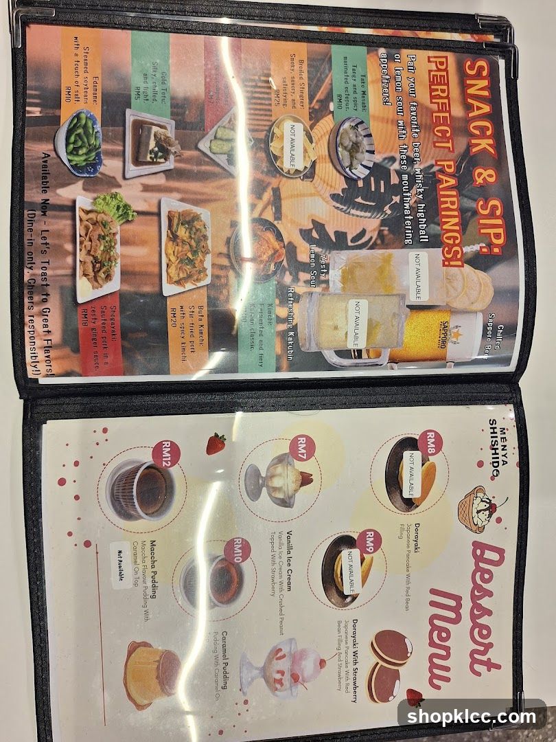 Snack & Sip and Dessert Menu