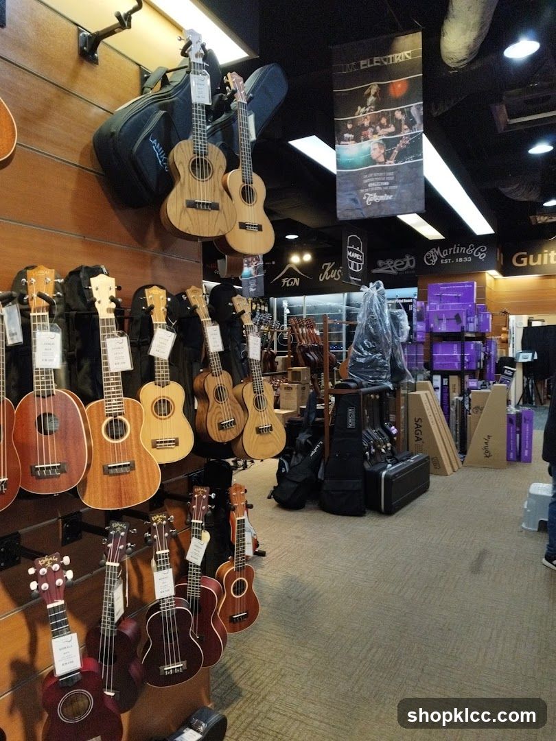 Ukuleles and Guitars on Display