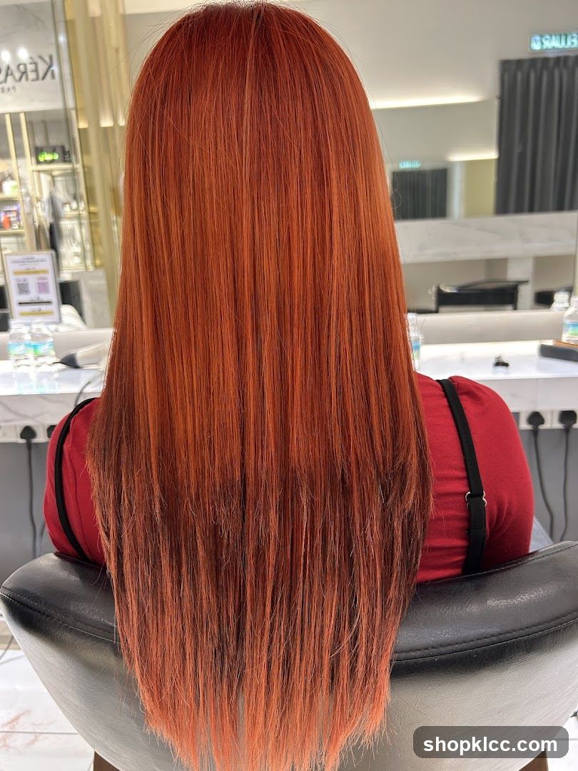 Woman with long, vibrant orange-red hair