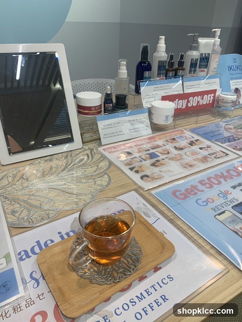Beauty Products Display with Tea