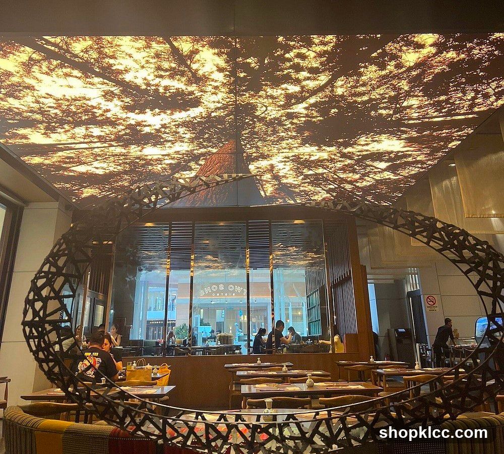 Restaurant Interior with Tree Canopy Ceiling