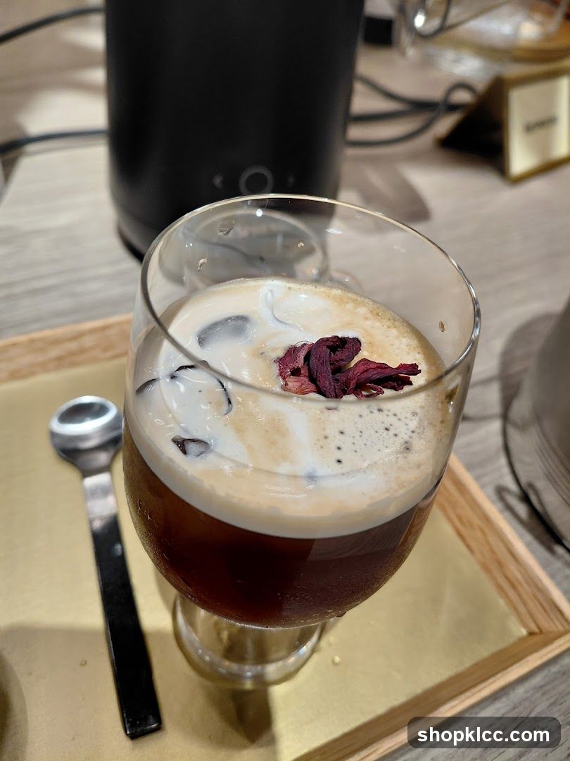 Iced Coffee with Cream and Flower Petals