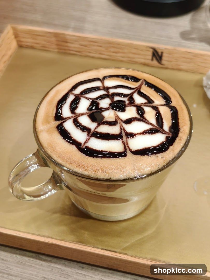 Latte with Spiderweb Art