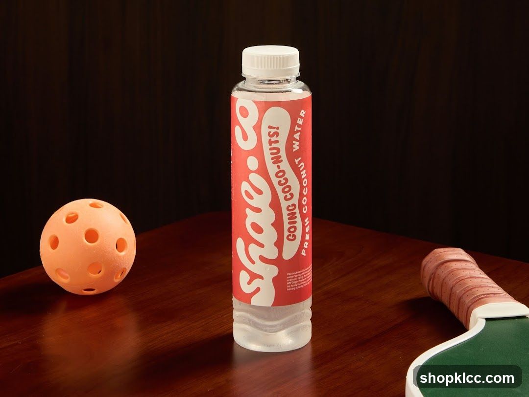 Bottle of Coconut Water with Pickleball Gear