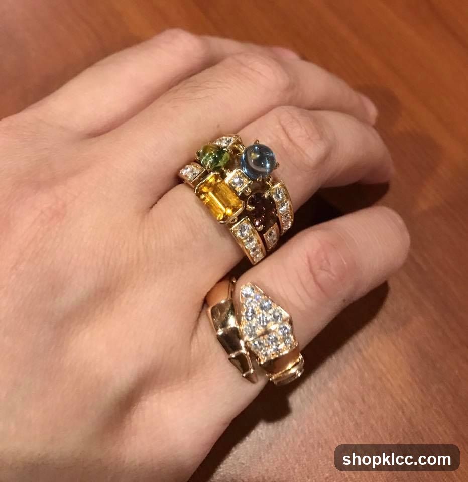 Stacked Gemstone and Diamond Rings