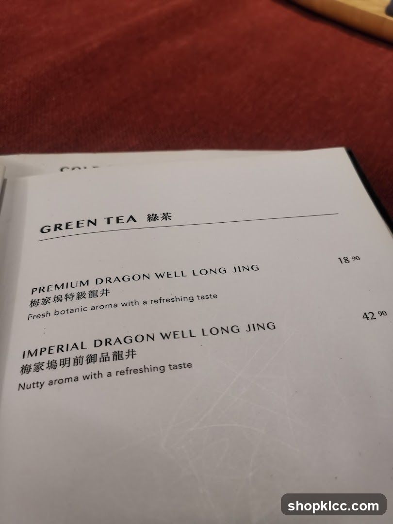 Green Tea Menu