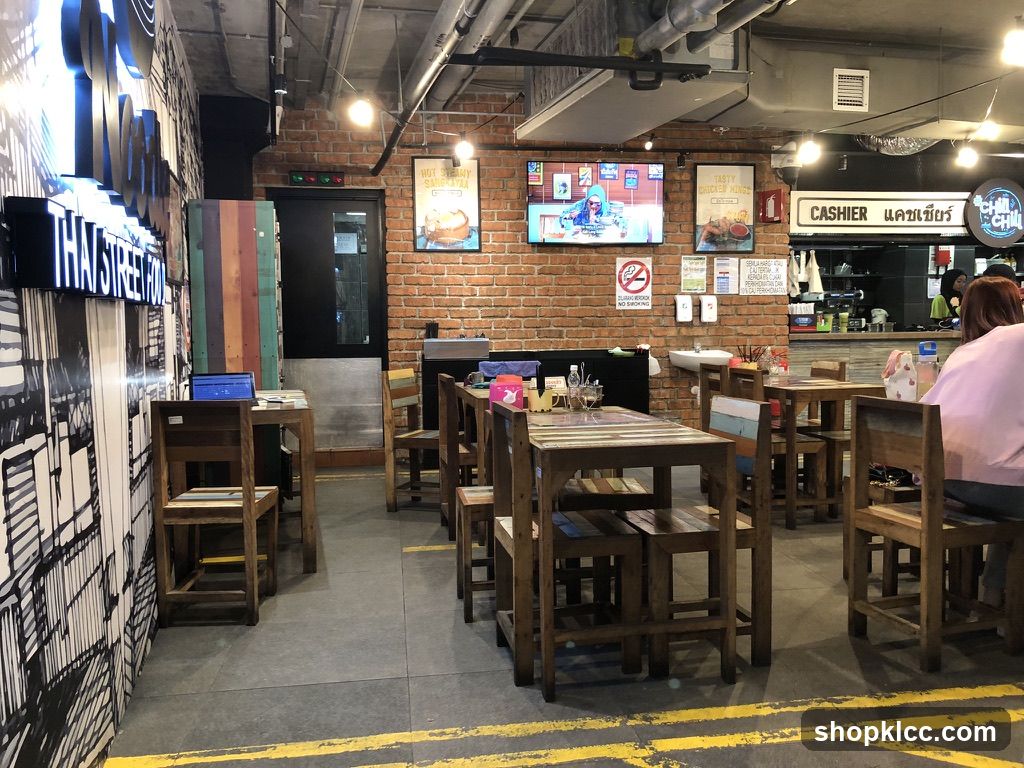 Restaurant Interior with Brick Walls and Wooden Furniture