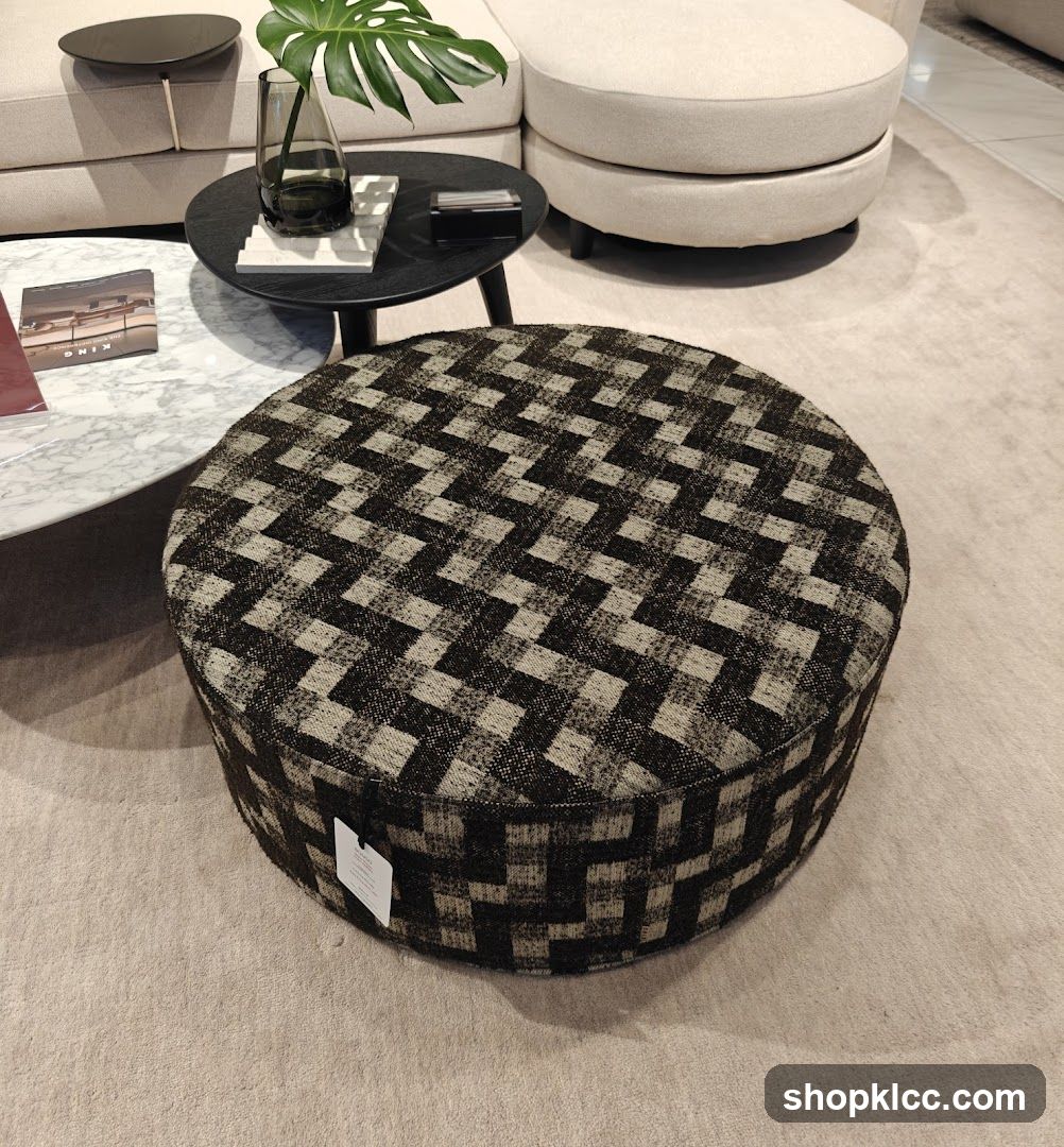 Round Ottoman with Geometric Pattern