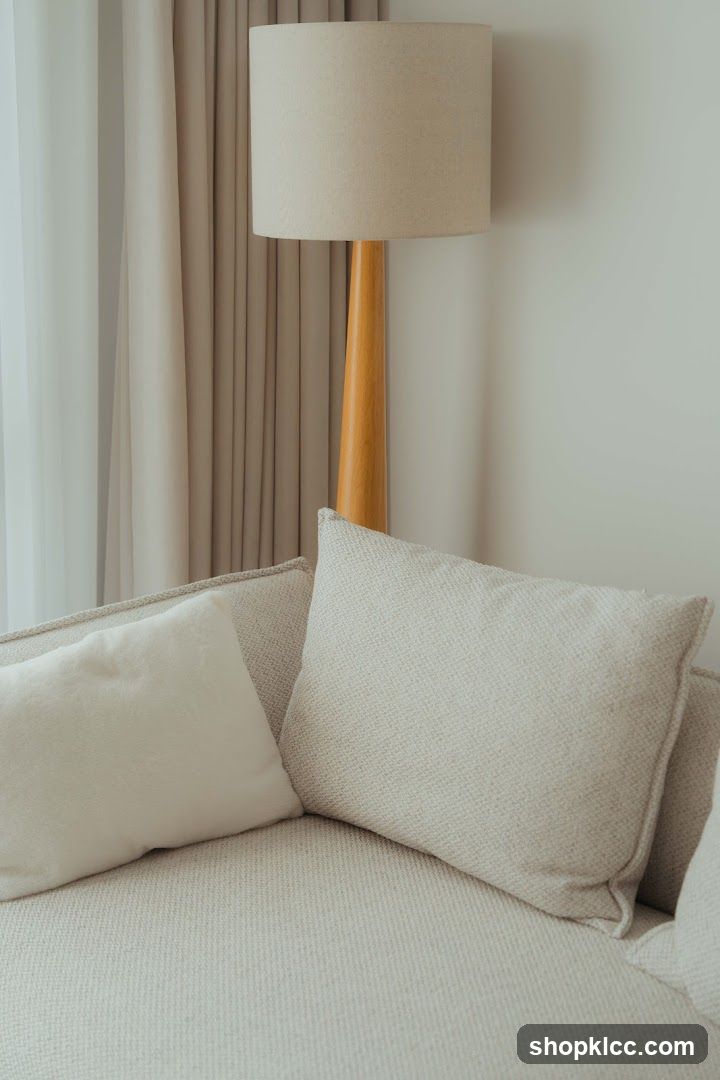 Sofa with Cushions and Floor Lamp