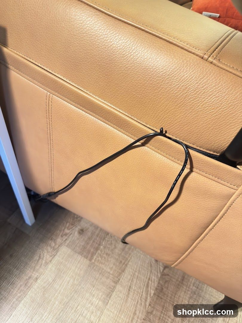 Tan Leather Couch with Black Cord