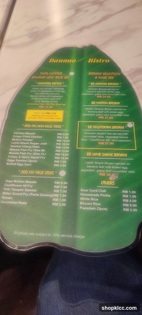 Banana Bistro Menu