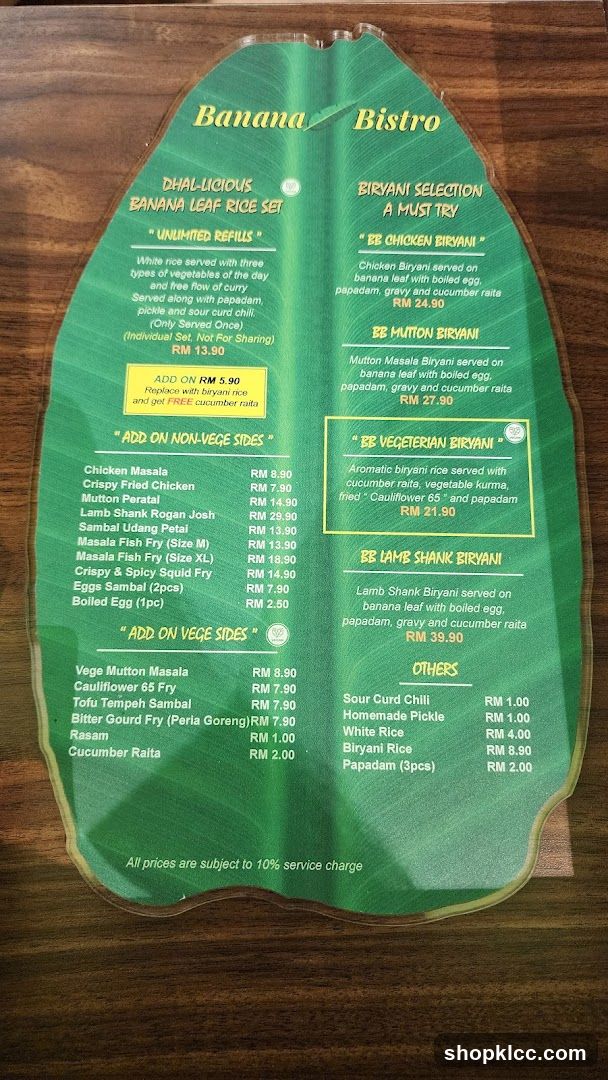 Banana Bistro Menu