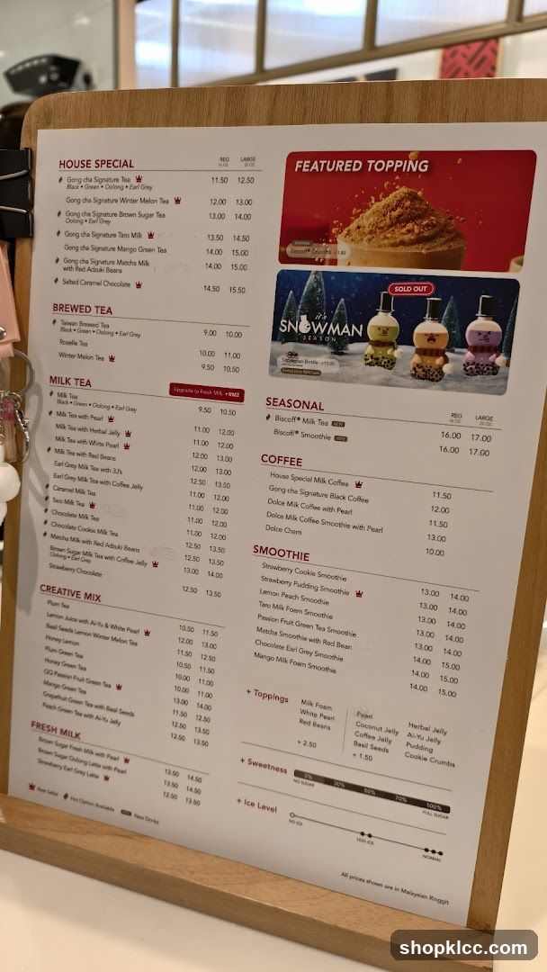 Gong Cha Menu