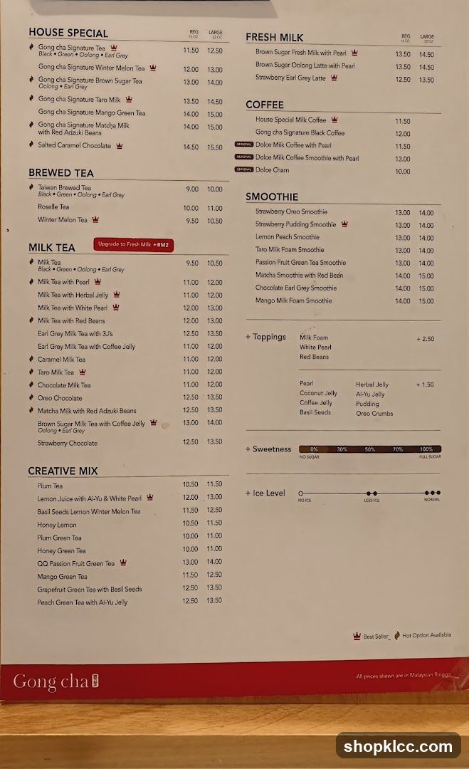 Gong Cha Menu