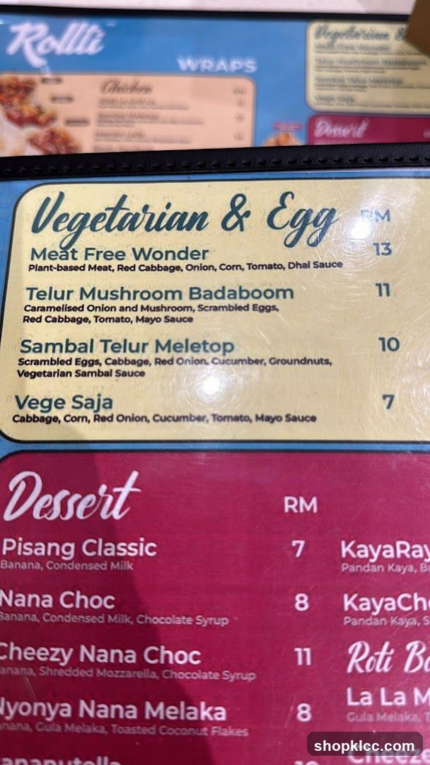 Vegetarian & Egg and Dessert Menu