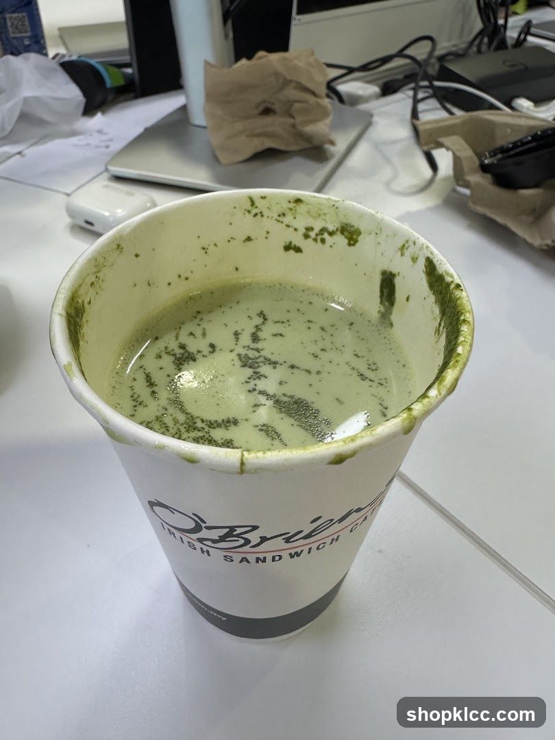 Matcha drink in a paper cup