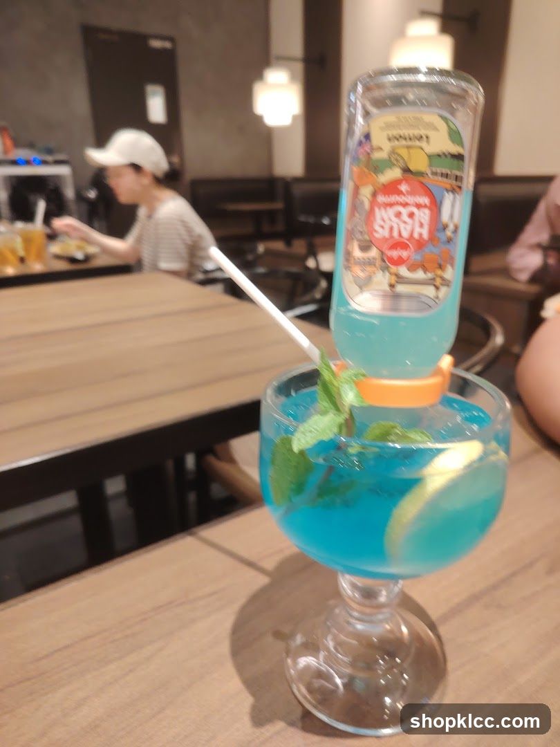 Blue Cocktail with Bottle Garnish