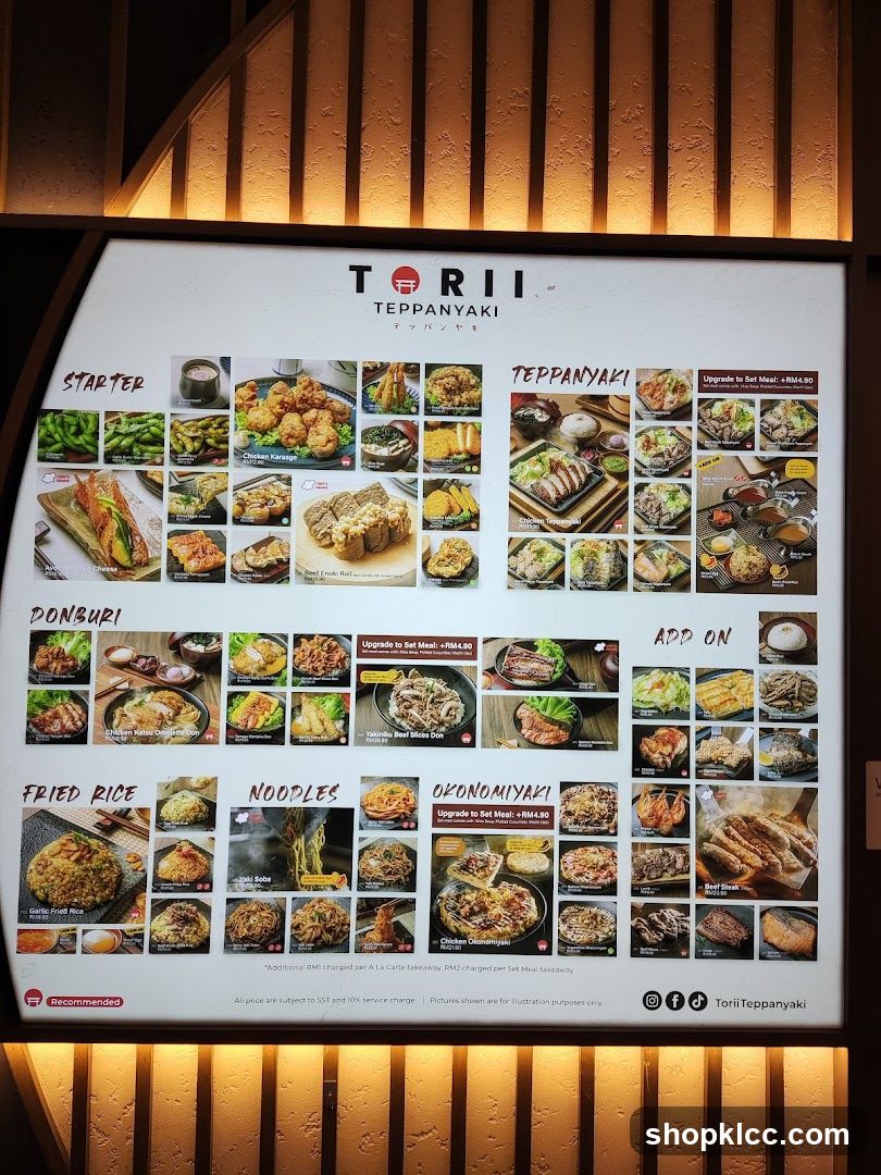 Torii Teppanyaki Menu