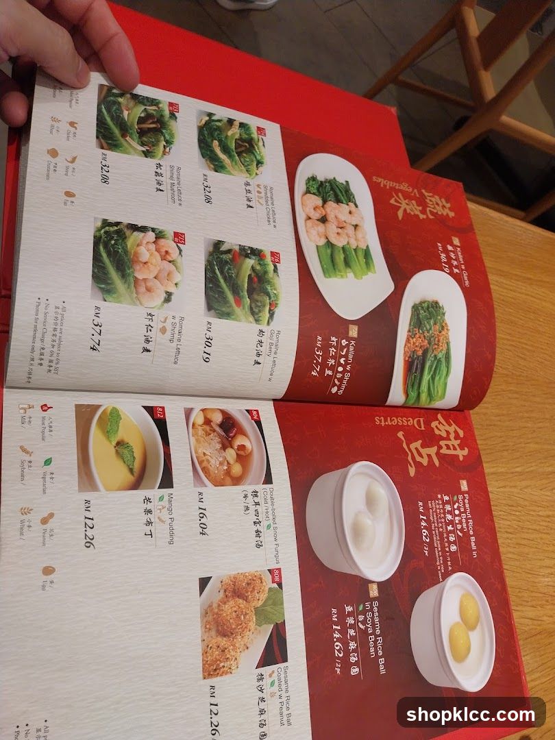 Vegetables and Desserts Menu