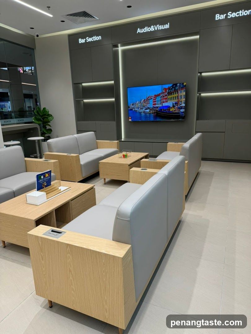 Modern electronics store waiting area