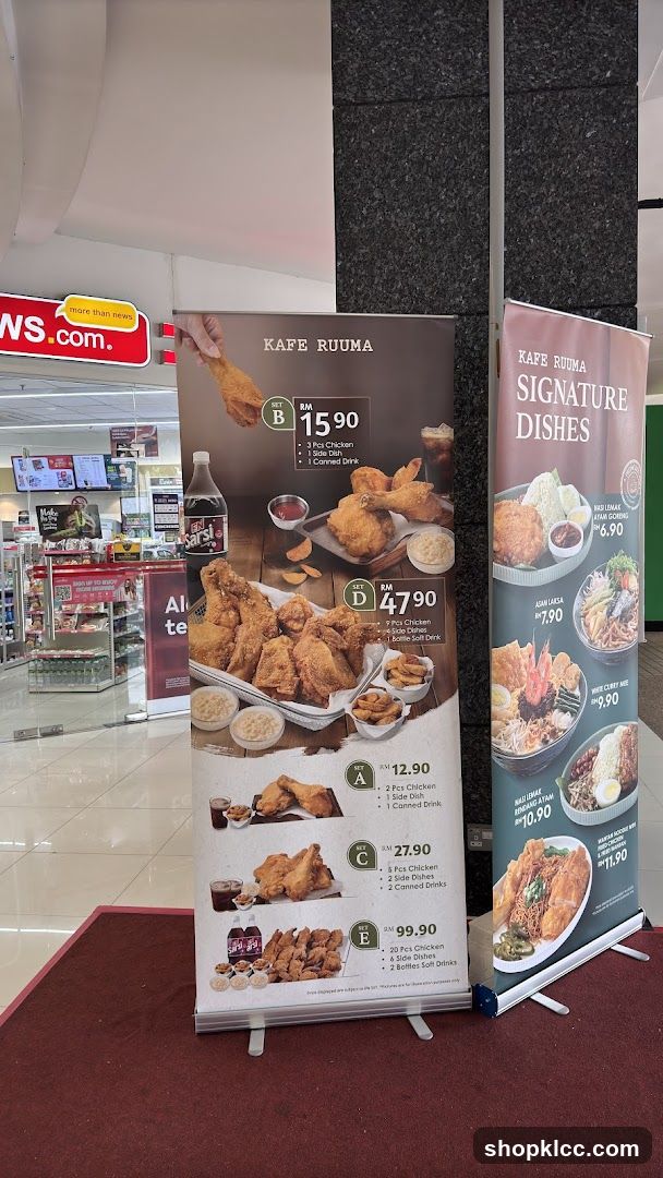 Kafe Ruuma Menu Displays in Mall Interior