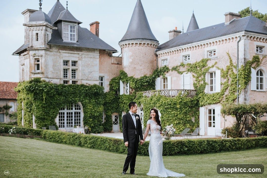 Wedding Couple in Front of a Chateau