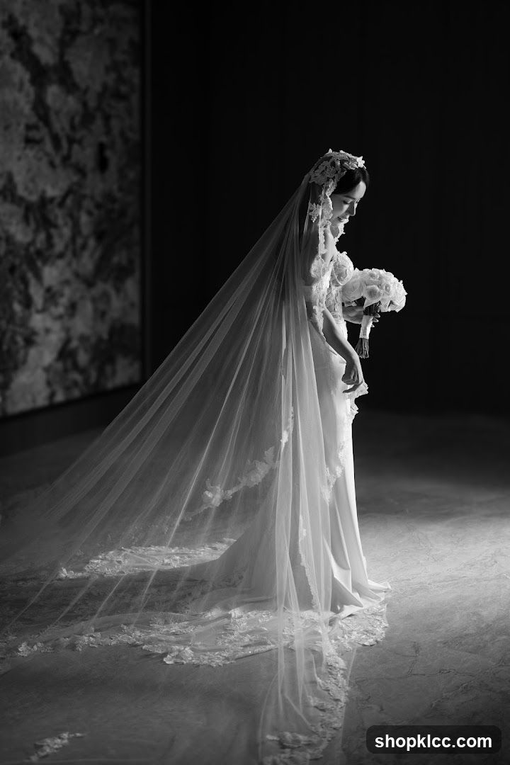 Bride in Veil Holding Bouquet