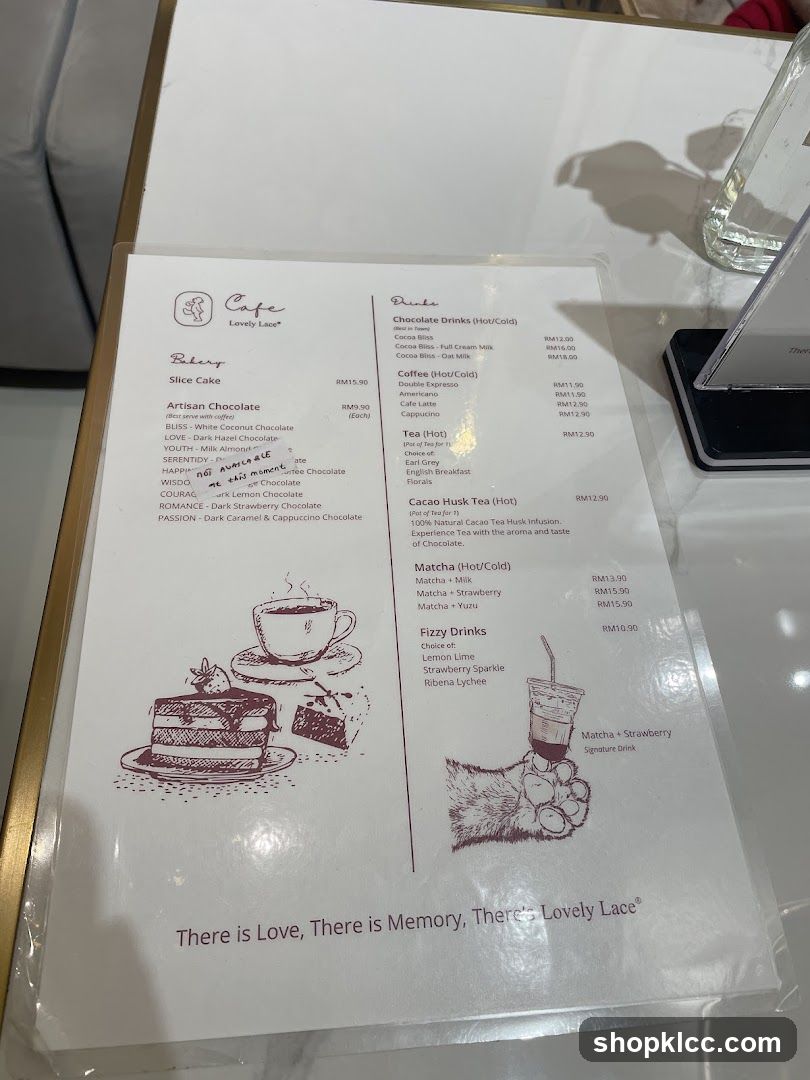 Cafe Lovely Lace Menu