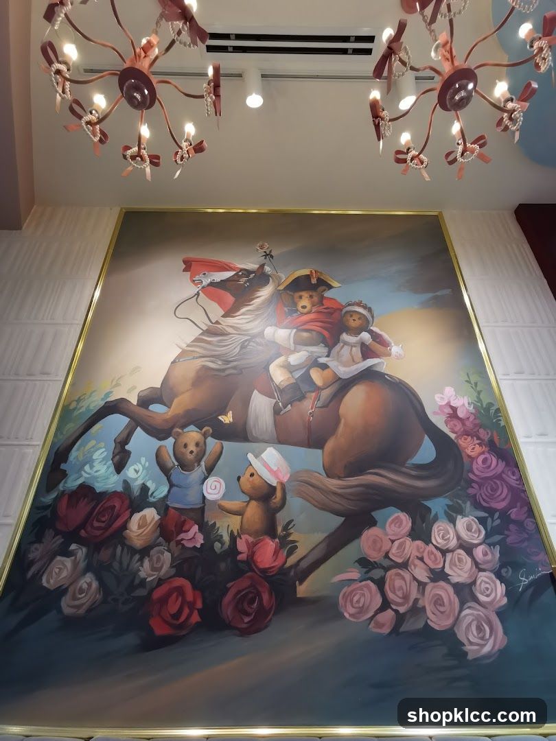 Painting of teddy bears on a horse